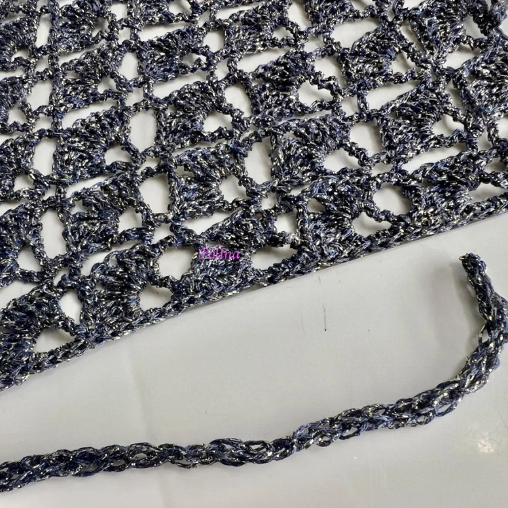 Hand made triangle cotton bandana head scarf cotton grey/bluish w/silver lurex